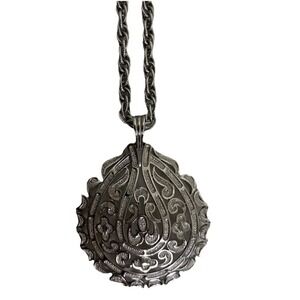 Vintage Trifari Pendant Necklace Silver Tone Filigree Large Chain